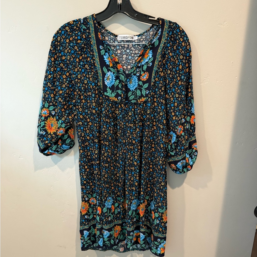 Temofon Floral Print orange and Blue